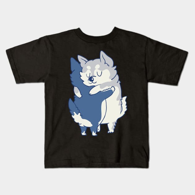 Husky Hugs Kids T-Shirt by huebucket